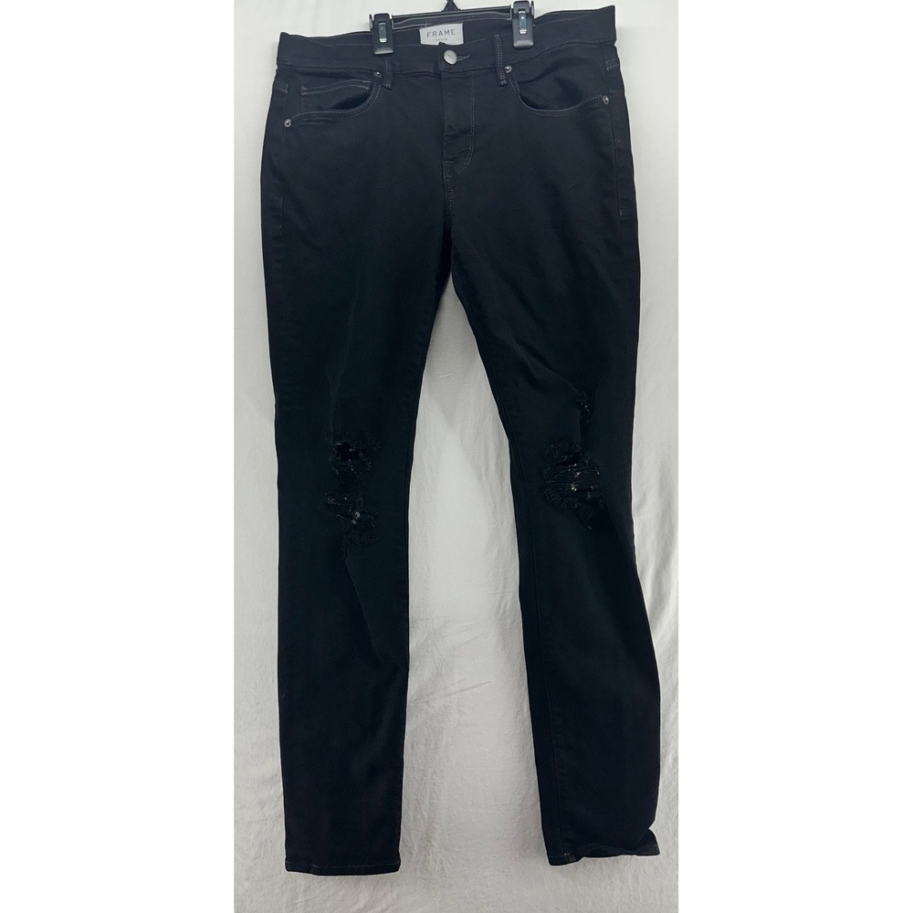 Frame Denim Mens L'Homme Skinny Distressed Black Jeans Size 31